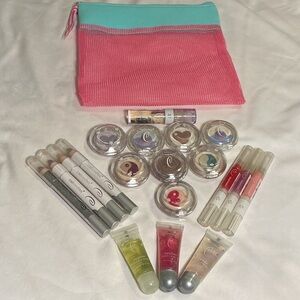 NEW Pink & Aqua Mesh Cosmetic Pouch with Assorted Makeup 19 pieces